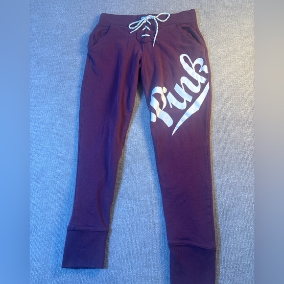 PINK Victoria's Secret Purple Joggers with White Logo 1220 - Picture 1 of 6